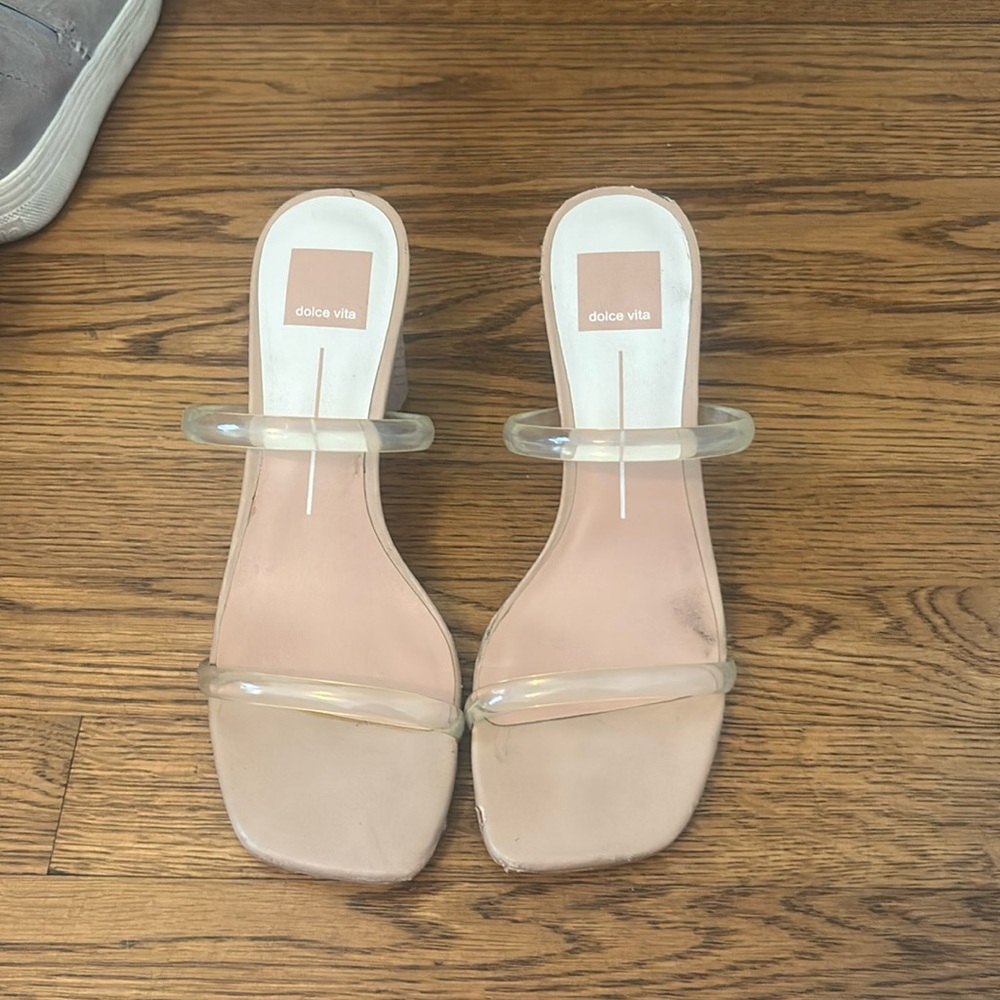 Dolce Vita Clear-Strap Block-Heel Sandals Nude Size 8